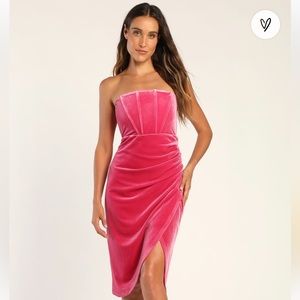 Glamorous Celebrations Hot Pink Velvet Strapless Tulip Dress NWT